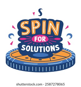 A wheel with spins solutions text, flat sticker 
