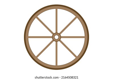 Wheel with spokes. Round brown cart and car element driving force for bicycle vehicle with hardened vector inserts and shock absorption