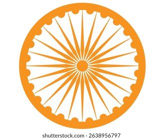 Wheel with spokes vector icon. Ashoka chakra in black colour with shadows and accurate lines. Indian flag Ashoka chakra wheel in flat style. Vector illustration