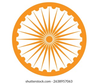 Wheel with spokes vector icon. Ashoka chakra in black colour with shadows and accurate lines. Indian flag Ashoka chakra wheel in flat style. Vector illustration