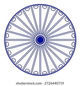 Roda com raios ícone do vetor.moderno ashok chakra ícone do elemento gráfico do vetor isolado sobre fundo branco.Roda de Chakra com vinte e quatro raios prontos para serem usados para fins gráficos.