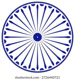 Roda com raios ícone do vetor.moderno ashok chakra ícone do elemento gráfico do vetor isolado sobre fundo branco.Roda de Chakra com vinte e quatro raios prontos para serem usados para fins gráficos.