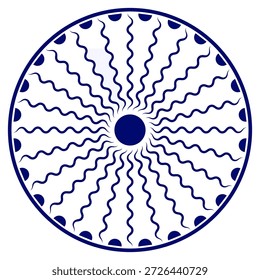 Roda com raios ícone do vetor.moderno ashok chakra ícone do elemento gráfico do vetor isolado sobre fundo branco.Roda de Chakra com vinte e quatro raios prontos para serem usados para fins gráficos.