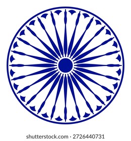Roda com raios ícone do vetor.moderno ashok chakra ícone do elemento gráfico do vetor isolado sobre fundo branco.Roda de Chakra com vinte e quatro raios prontos para serem usados para fins gráficos.
