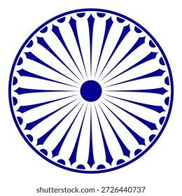 Roda com raios ícone do vetor.moderno ashok chakra ícone do elemento gráfico do vetor isolado sobre fundo branco.Roda de Chakra com vinte e quatro raios prontos para serem usados para fins gráficos.