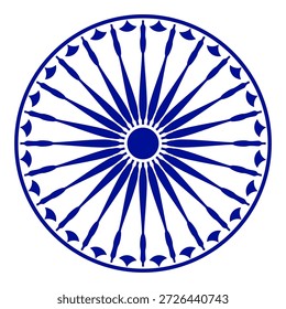 Roda com raios ícone do vetor.moderno ashok chakra ícone do elemento gráfico do vetor isolado sobre fundo branco.Roda de Chakra com vinte e quatro raios prontos para serem usados para fins gráficos.