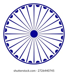 Roda com raios ícone do vetor.moderno ashok chakra ícone do elemento gráfico do vetor isolado sobre fundo branco.Roda de Chakra com vinte e quatro raios prontos para serem usados para fins gráficos.
