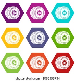 Wheel sport car icons 9 set coloful isolated on white for web