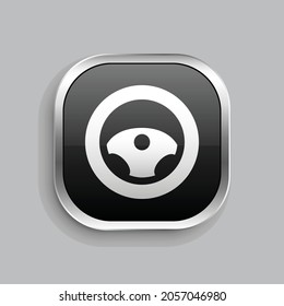wheel steel icon design. Glossy Button style rounded rectangle isolated on gray background.. Vector illustration