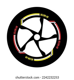 Wheel sticker vector design, simple yellow red lines, text and illustration MY MOTOR.