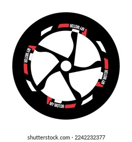 Wheel sticker vector design, simple red white lines, text and illustration MY MOTOR.