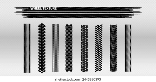 wheel texture, tire marks - car races, motocross, drift, rally, off-road and other. Unique Collection of Detailed Wheel Textures for Graphic Design, Ideal for Creating Realistic Tire Tracks and Tread 