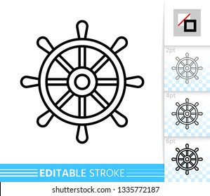 Wheel thin line icon. Ship banner in flat style. Helm poster. Nautical Linear pictogram. Simple illustration, outline symbol. Vector sign isolated on white. Editable stroke icons without fill