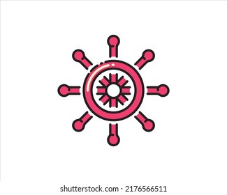 Icono de línea delgada de rueda. Banner de barco de estilo plano. Afiche de Helm. Pictograma lineal náutico. Ilustración simple, símbolo de esquema. Signo vectorial aislado en blanco. Iconos de trazo editable sin relleno