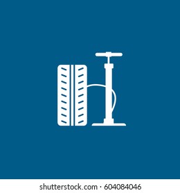 Wheel Tire And Air Pump Flat Icon On Blue Background