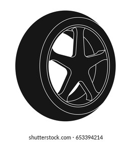 Wheel with a tire cover for the car.Car single icon in black style vector symbol stock illustration web.