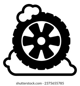 Wheel with tire in foam solid icon, car washing concept, car cleaning service symbol on white background, Wheel car washing icon in glyph style for mobile and web design. Vector graphics