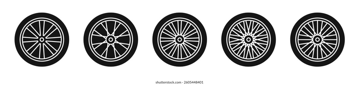 Wheel tire icon set. Wheel tires. Car Tires.  Automobile wheel tyre silhouettes. Car wheel vector illustration