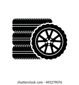 Wheel with tire isolated on white background. Vector illustration for tire workshop or tire service.