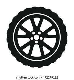 Wheel with tire isolated on white background. Vector illustration for tire workshop or tire service.