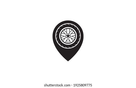 wheel tire rim with pin map location logo design vector icon symbol graphic illustration
