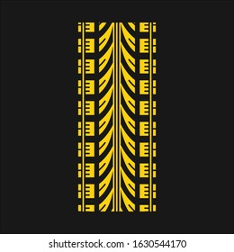Wheel traces yellow RGB color icon. Detailed automobile, motorcycle tyre marks. Car wheel print with thick grooves. Vehicle tire trail. Isolated vector illustration on black background