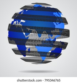 Wheel tracks on world map