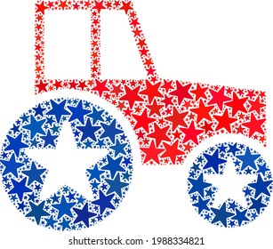 Wheel tractor composition of stars in various sizes and color tints. Wheel tractor illustration uses American official blue and red colors of Democratic and Republican political parties,