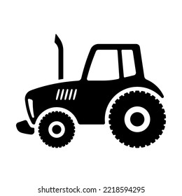 Icono del tractor de rueda. Silueta negra. Vista lateral. Ilustración gráfica plana vectorial simple. Objeto aislado sobre un fondo blanco. Aislar.