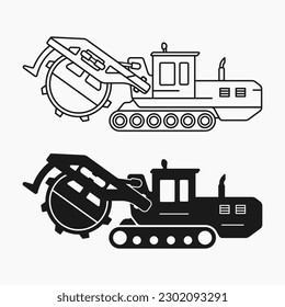 línea de la máquina de construcción de trencher de rueda icono vector ilustración plana