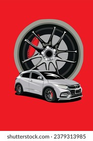 Wheel tyre and Grey Car SUV Vector art