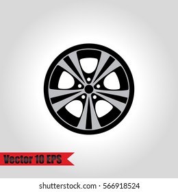 Wheel, tyre and tire icon. Round shaped rubber automobile or car, speed vehicle. Great for garage and machine shop, automotive and brake theme