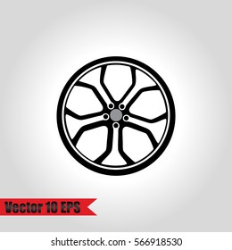 Wheel, tyre and tire icon. Round shaped rubber automobile or car, speed vehicle. Great for garage and machine shop, automotive and brake theme