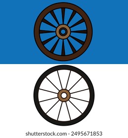 Wheel Vector Art illustration in White Background. Cow Car Wheel Vector Art. Cow Car Wheel Line drawing. Car Steering Art. Round Shape. Rounded. Wheel Silhouette.