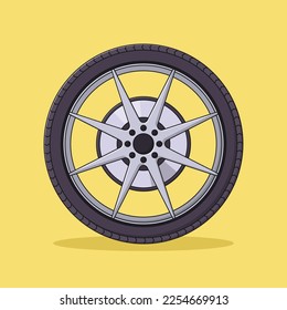 Wheel Vector Icon Illustration with Outline for Design Element, Clip Art, Web, Landing page, Sticker, Banner. Flat Cartoon Style