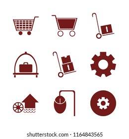 wheel vector icons set. with baggage cart, gear, shopping cart and computer mouse in set