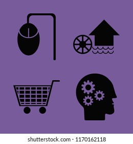 wheel vector icons set. with shopping cart, computer mouse, water mill and gear head in set