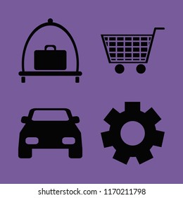 wheel vector icons set. with shopping cart, gear, baggage cart and car in set
