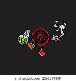 wheel vector smoking joint hold nug weed cartoon