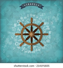 Wheel web icon. Old vintage travel background.