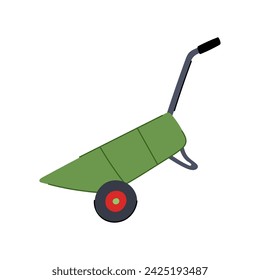 Schubkarren-Cartoon. Garten-Werkzeug, Ausrüstung rostig, alte Schubkarren-Radkarren-Zeichen. isoliertes Symbol Vektor-Illustration