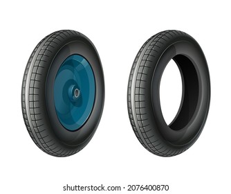 Wheel for wheelbarrow. Rubber tyre. Detail. Isolated on white background. Eps10 vector illustration.