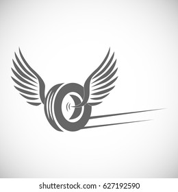 wheel with wings, vector icon 