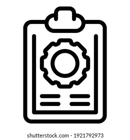 Wheel work clipboard icon. Outline wheel work clipboard vector icon for web design isolated on white background