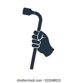 wheel wrench in hand,  isolated icon on white background, auto service, car repair