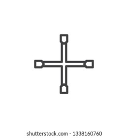 Wheel wrench line icon. linear style sign for mobile concept and web design. Cross wrench outline vector icon. Symbol, logo illustration. Pixel perfect vector graphics