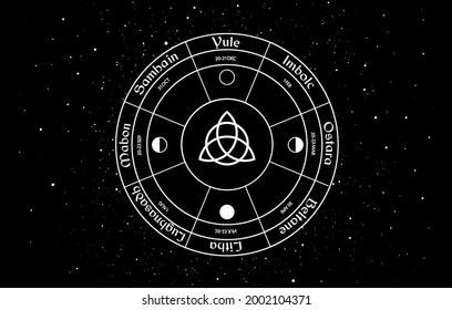 Wheel of the year vector design. Occult wicca symbols illustration