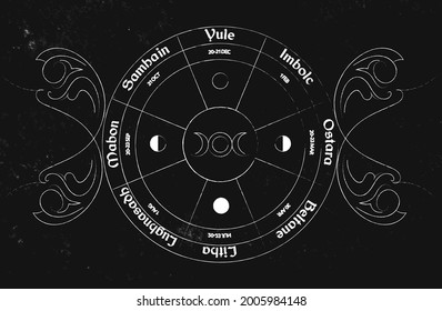 Wheel of the year vector design. Occult wicca symbols illustration