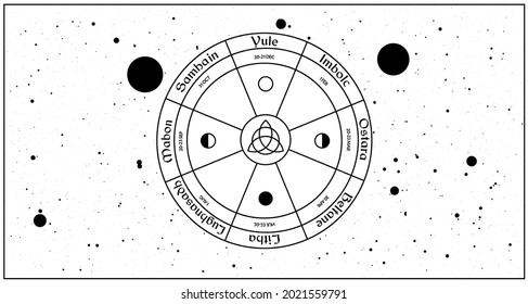 Wheel of the year vector design. Occult wicca symbols illustration