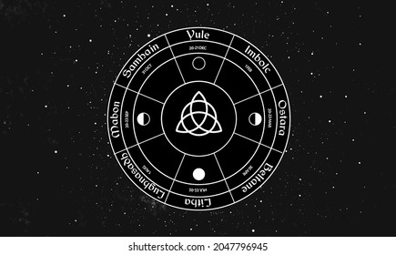 Wheel of the year vector design. Occult wicca symbols illustration